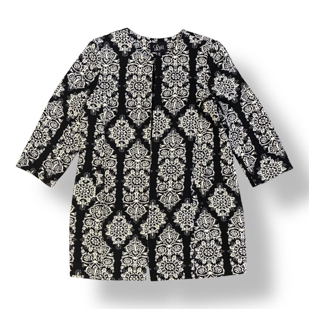 Anthropologie Luii Geometric‎ Pattern Coat Womens Size M Black Cream